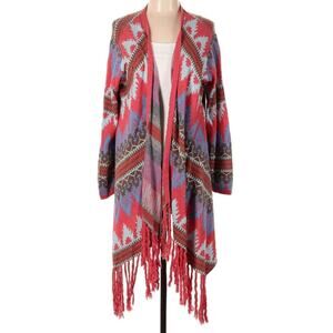 Tasha Polizzi Aztec Fringe Large Cardigan Sweater